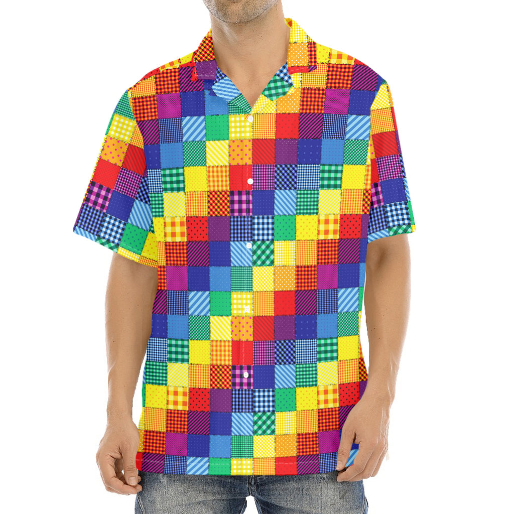 Rainbow Patchwork Pattern Print Aloha Shirt