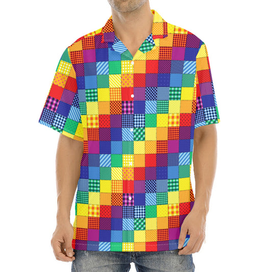 Rainbow Patchwork Pattern Print Aloha Shirt