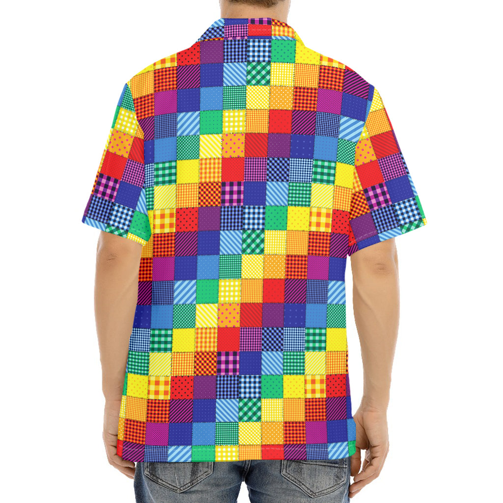 Rainbow Patchwork Pattern Print Aloha Shirt