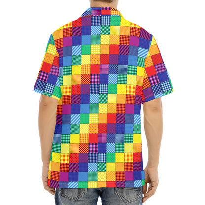 Rainbow Patchwork Pattern Print Aloha Shirt