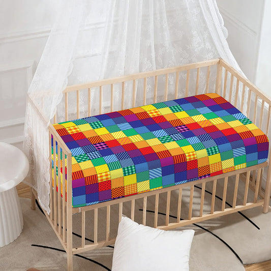 Rainbow Patchwork Pattern Print Baby Crib Sheet