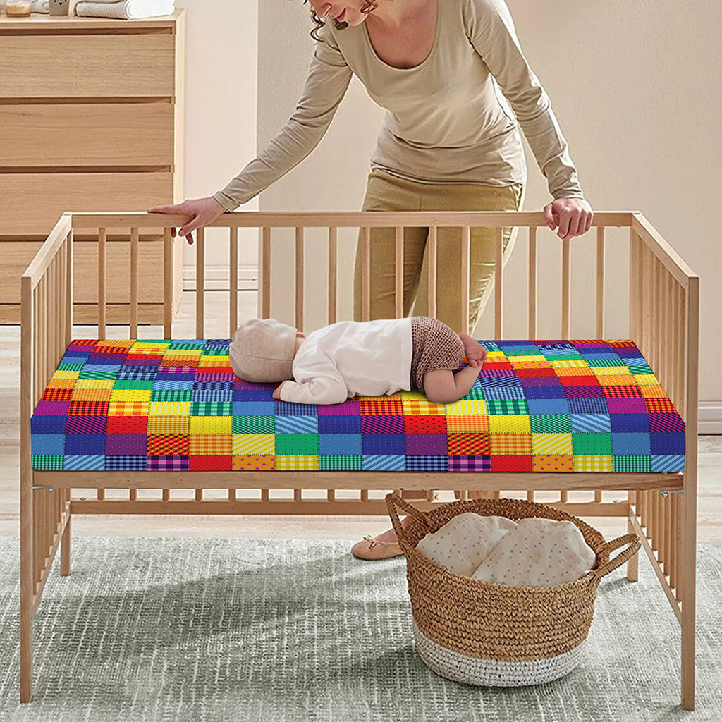 Rainbow Patchwork Pattern Print Baby Crib Sheet