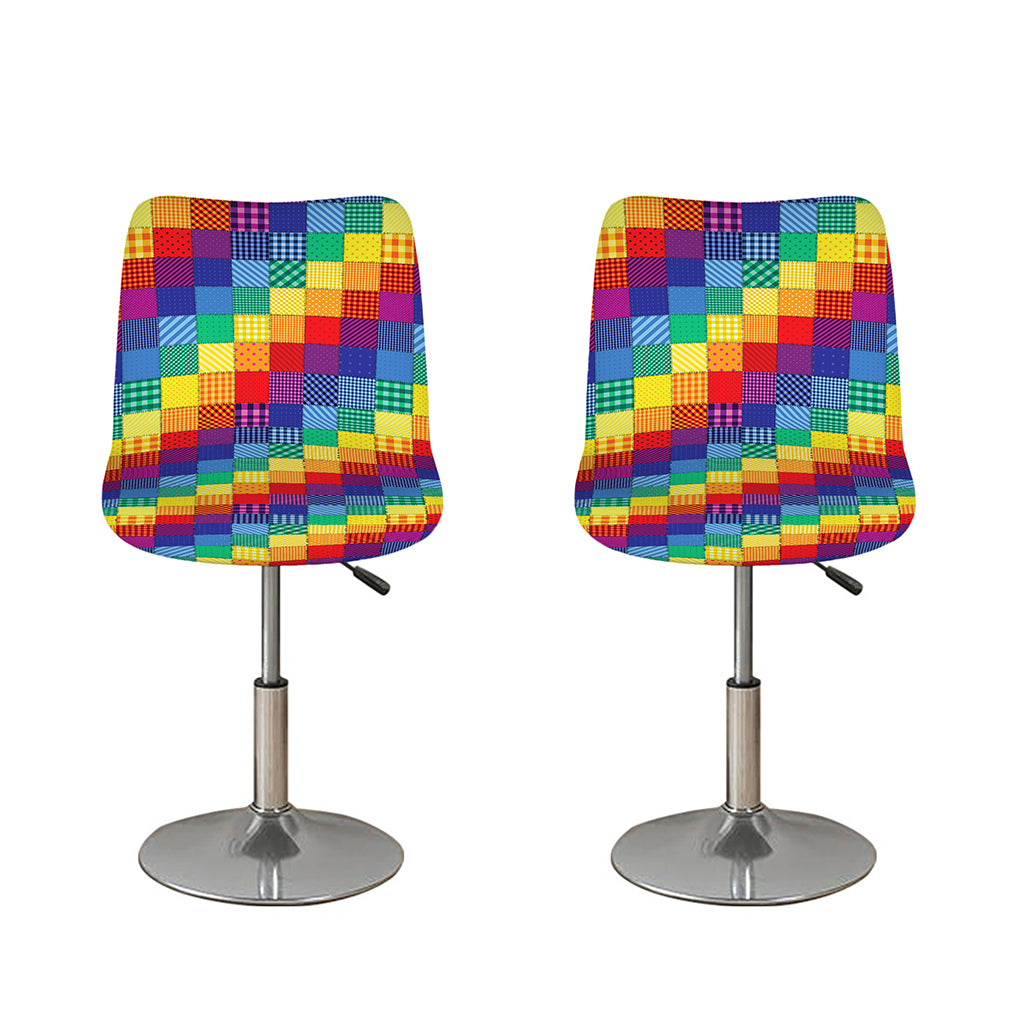 Rainbow Patchwork Pattern Print Bar Stool Covers