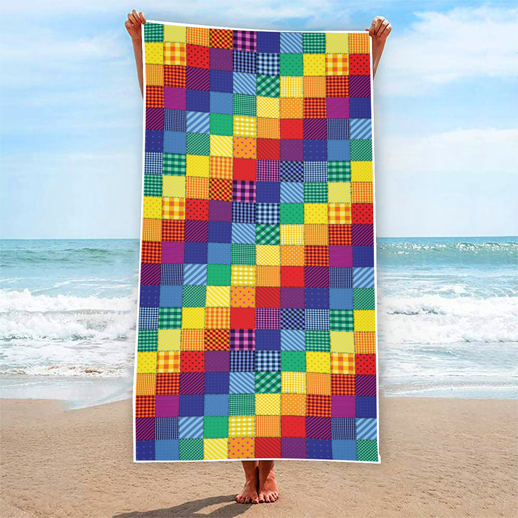 Rainbow Patchwork Pattern Print Beach Towel