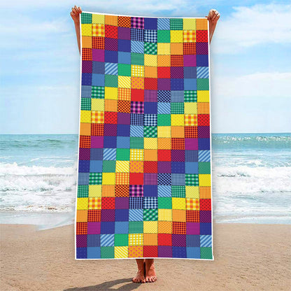 Rainbow Patchwork Pattern Print Beach Towel