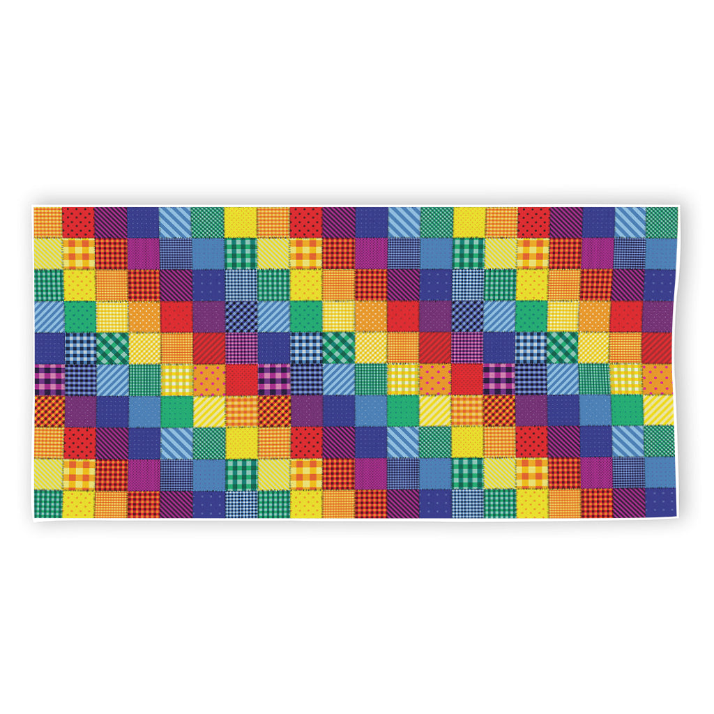 Rainbow Patchwork Pattern Print Beach Towel