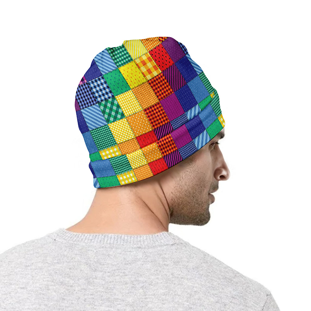 Rainbow Patchwork Pattern Print Beanie