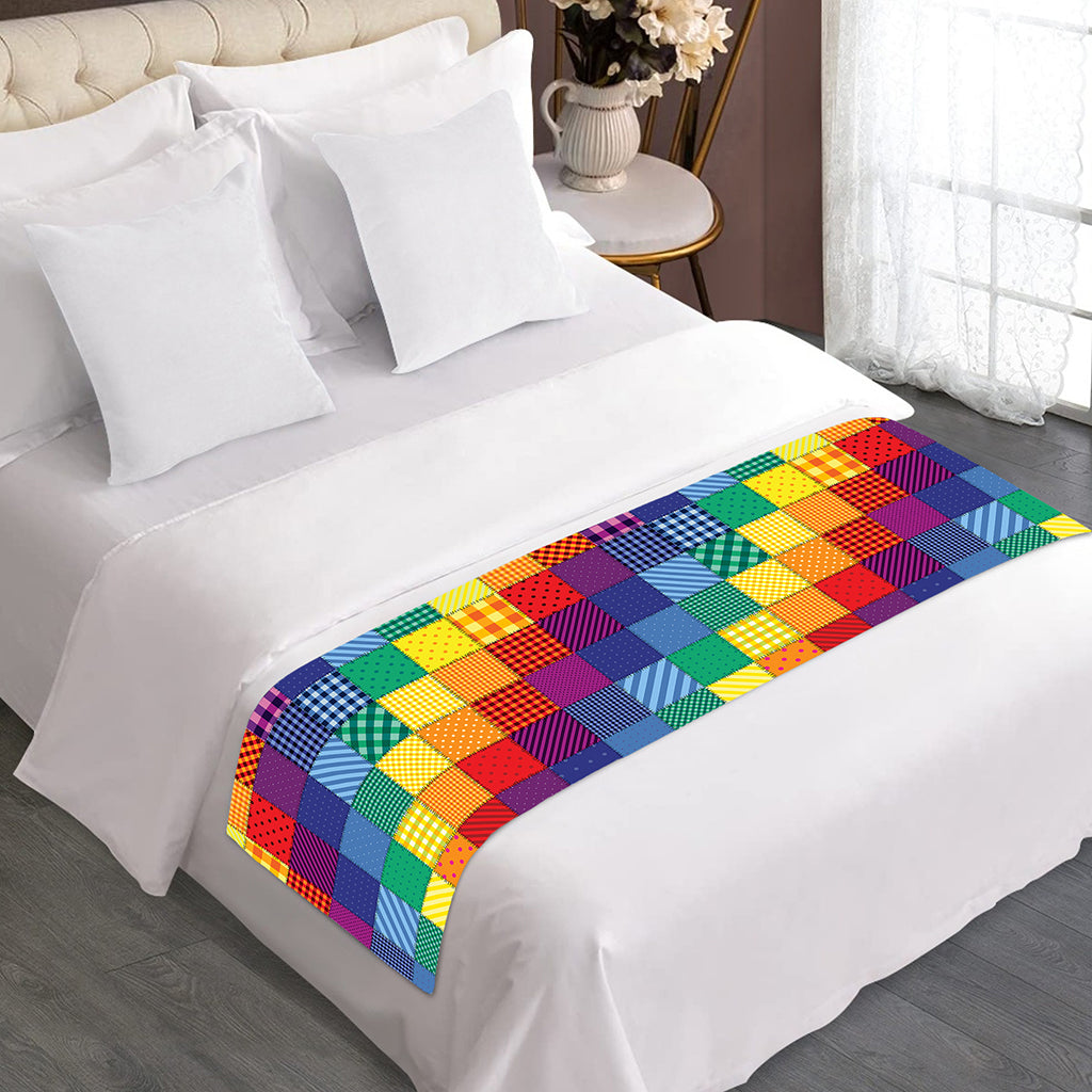 Rainbow Patchwork Pattern Print Bed Runner