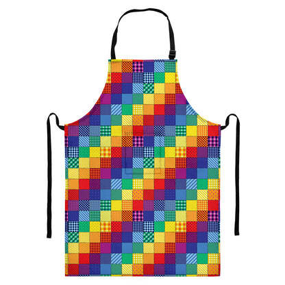 Rainbow Patchwork Pattern Print Bib Apron With Pocket