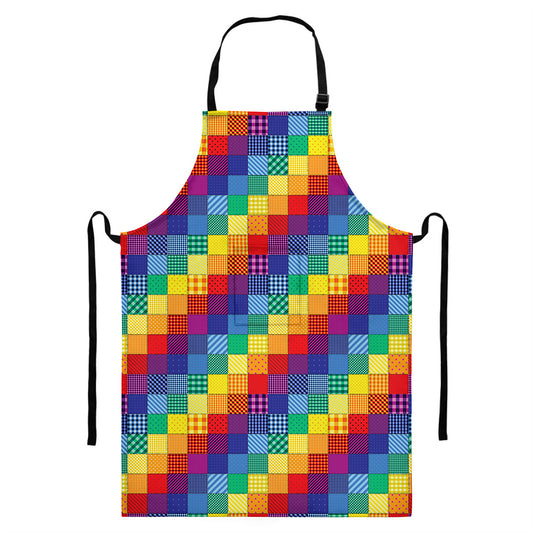 Rainbow Patchwork Pattern Print Bib Apron With Pocket