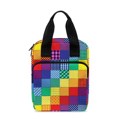 Rainbow Patchwork Pattern Print Bible Tote Bag