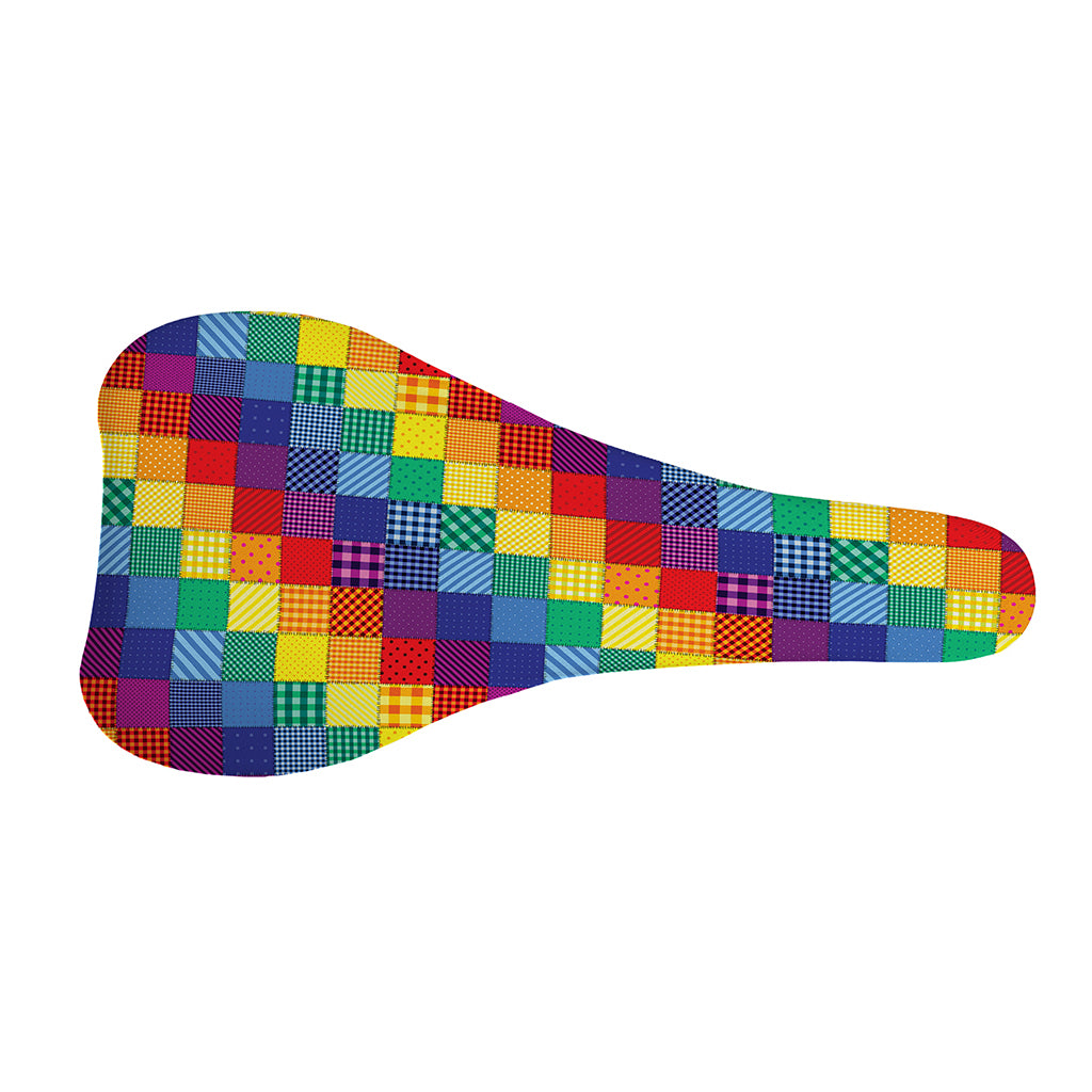 Rainbow Patchwork Pattern Print Bicycle Seat Cover