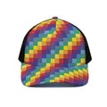 Rainbow Patchwork Pattern Print Black Mesh Trucker Hat
