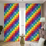 Rainbow Patchwork Pattern Print Blackout Pencil Pleat Curtains