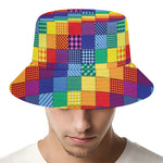 Rainbow Patchwork Pattern Print Bucket Hat