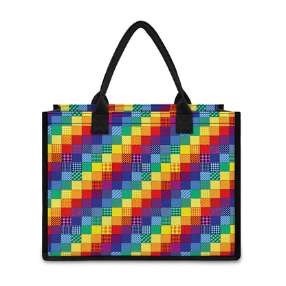 Rainbow Patchwork Pattern Print Canvas Tote Bag