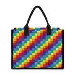Rainbow Patchwork Pattern Print Canvas Tote Bag