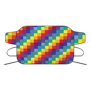 Rainbow Patchwork Pattern Print Car Windshield Snow Cover