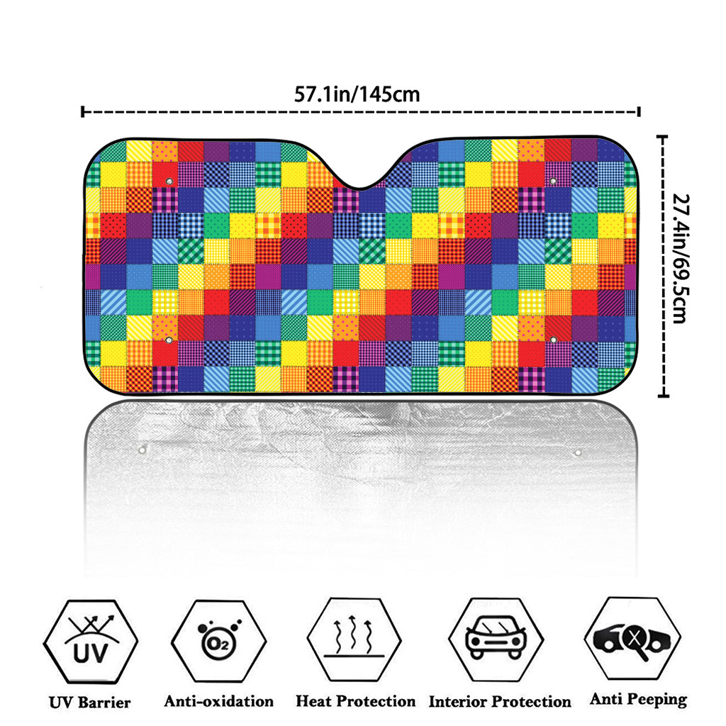 Rainbow Patchwork Pattern Print Car Windshield Sun Shade