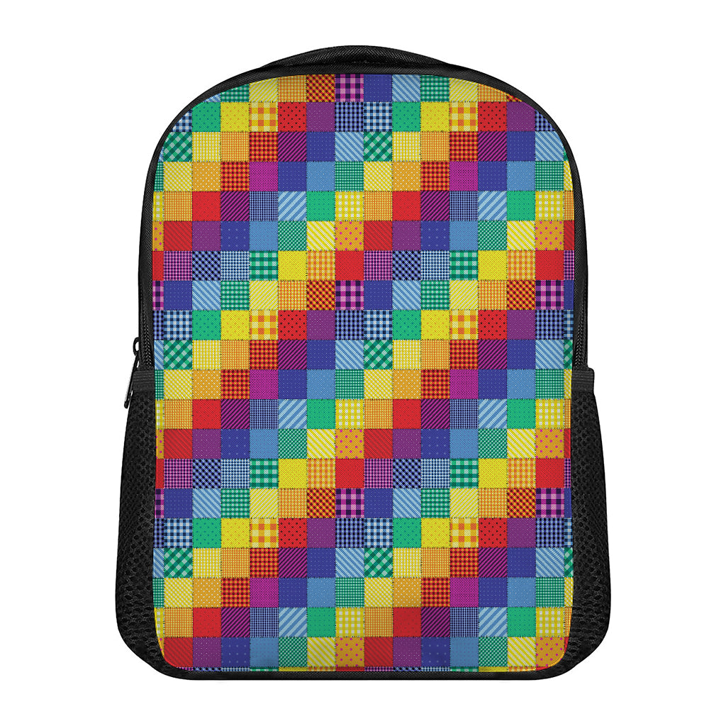 Rainbow Patchwork Pattern Print Casual Backpack