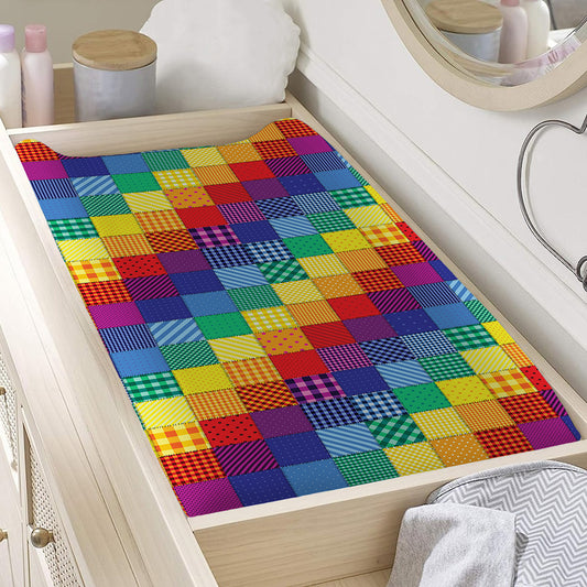 Rainbow Patchwork Pattern Print Changing Pad Cover