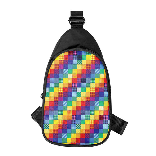 Rainbow Patchwork Pattern Print Chest Bag