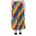 Rainbow Patchwork Pattern Print Chiffon Maxi Skirt
