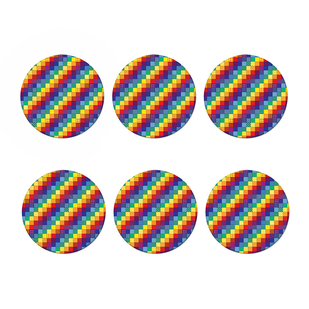 Rainbow Patchwork Pattern Print Coaster Set