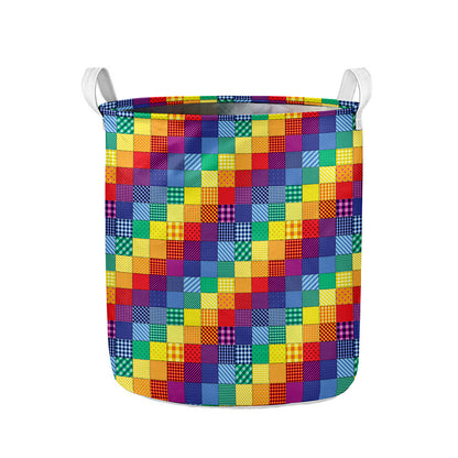 Rainbow Patchwork Pattern Print Collapsible Laundry Basket