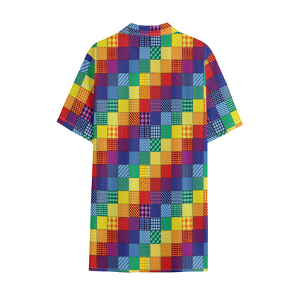 Rainbow Patchwork Pattern Print Cotton Hawaiian Shirt