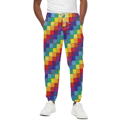 Rainbow Patchwork Pattern Print Cotton Pants