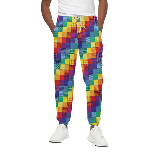 Rainbow Patchwork Pattern Print Cotton Pants