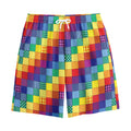 Rainbow Patchwork Pattern Print Cotton Shorts