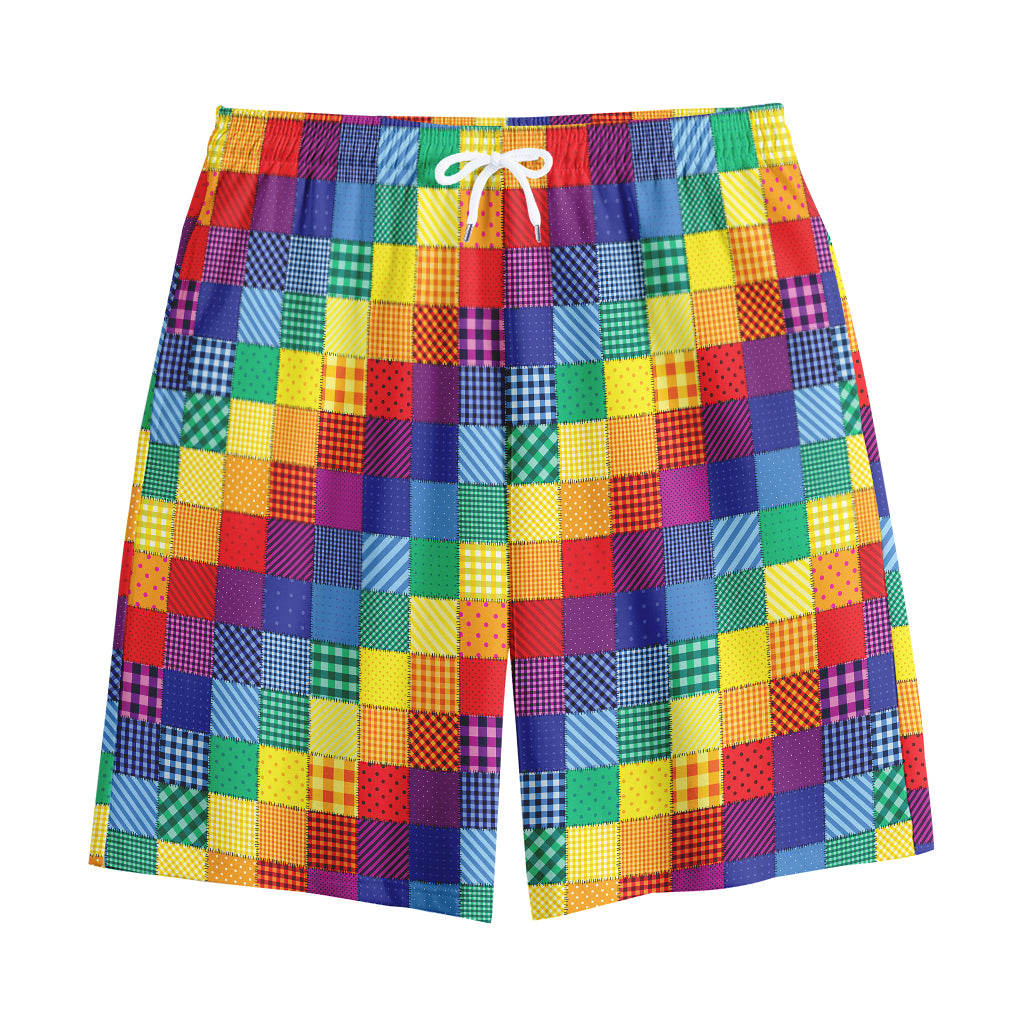 Rainbow Patchwork Pattern Print Cotton Shorts