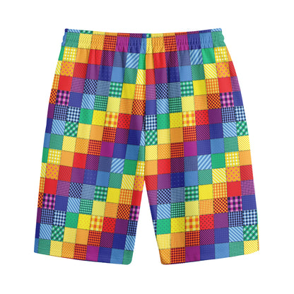 Rainbow Patchwork Pattern Print Cotton Shorts