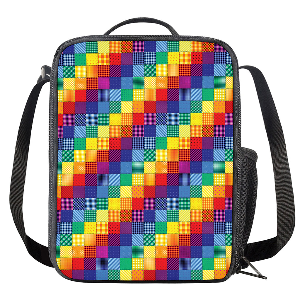 Rainbow Patchwork Pattern Print Crossbody Lunch Bag