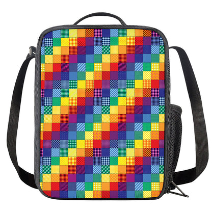 Rainbow Patchwork Pattern Print Crossbody Lunch Bag