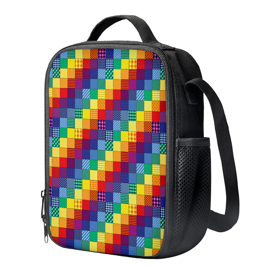 Rainbow Patchwork Pattern Print Crossbody Lunch Bag