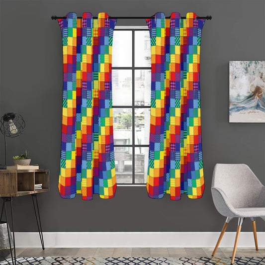 Rainbow Patchwork Pattern Print Curtain