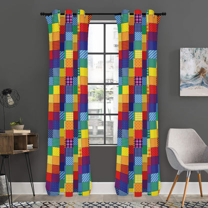 Rainbow Patchwork Pattern Print Curtain