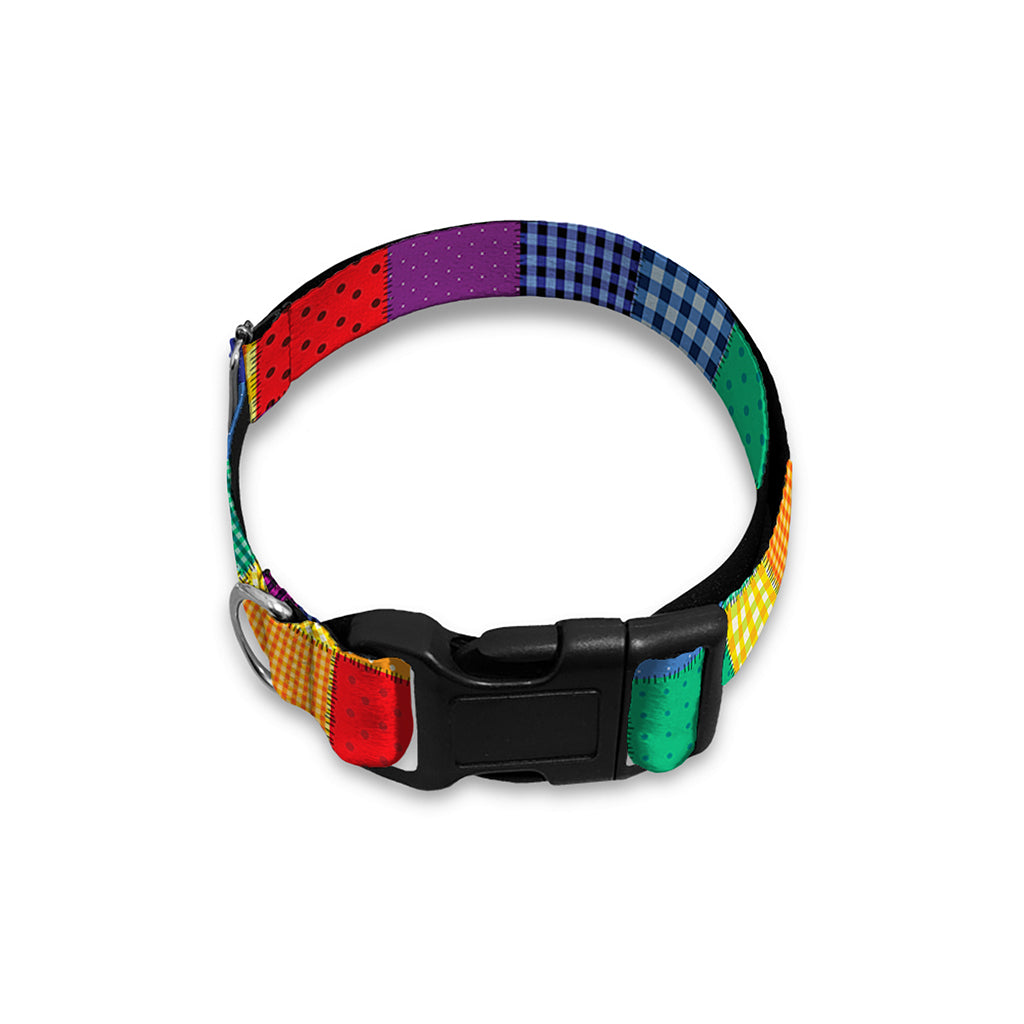 Rainbow Patchwork Pattern Print Dog Collar