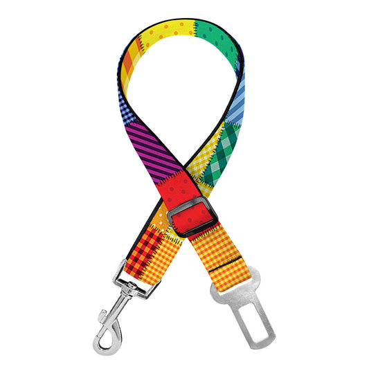Rainbow Patchwork Pattern Print Dog Seat Belt