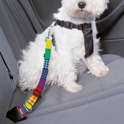Rainbow Patchwork Pattern Print Dog Seat Belt