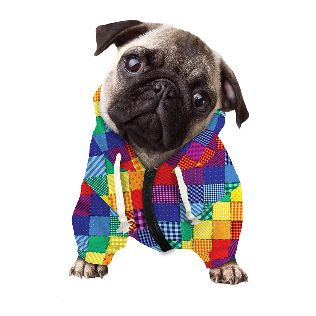 Rainbow Patchwork Pattern Print Dog Zip Up Hoodie