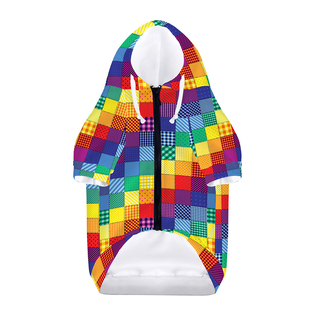 Rainbow Patchwork Pattern Print Dog Zip Up Hoodie