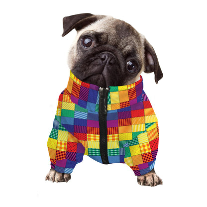 Rainbow Patchwork Pattern Print Dog Zip Up Jacket