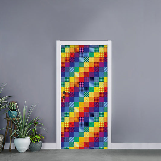 Rainbow Patchwork Pattern Print Door Sticker