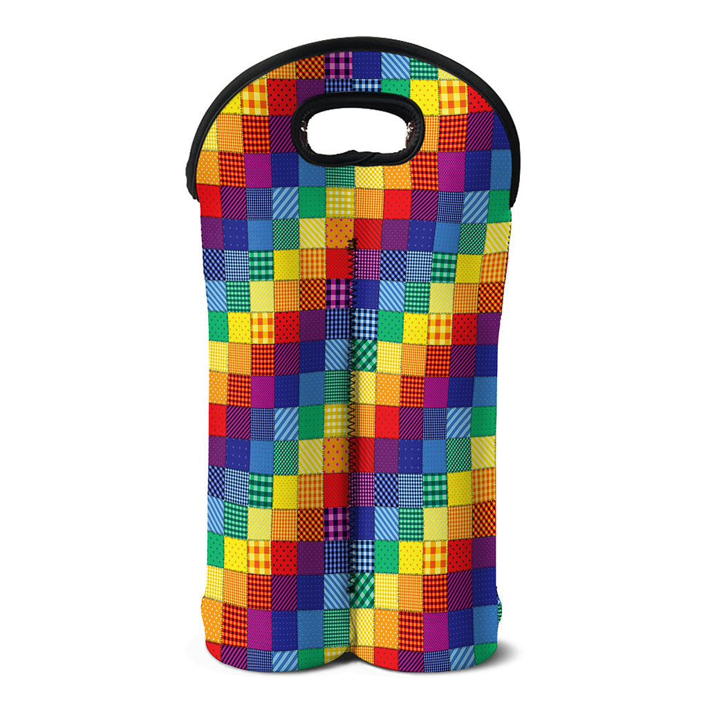 Rainbow Patchwork Pattern Print Double Neoprene Wine Tote