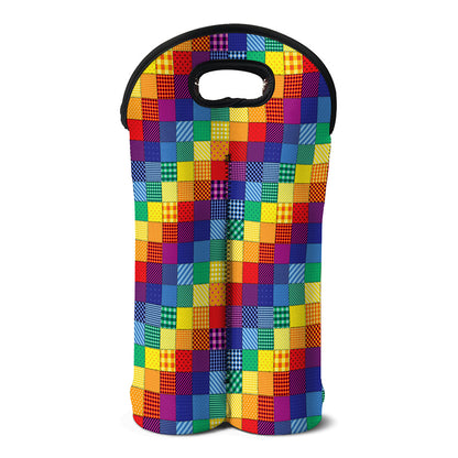 Rainbow Patchwork Pattern Print Double Neoprene Wine Tote