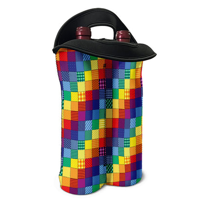 Rainbow Patchwork Pattern Print Double Neoprene Wine Tote